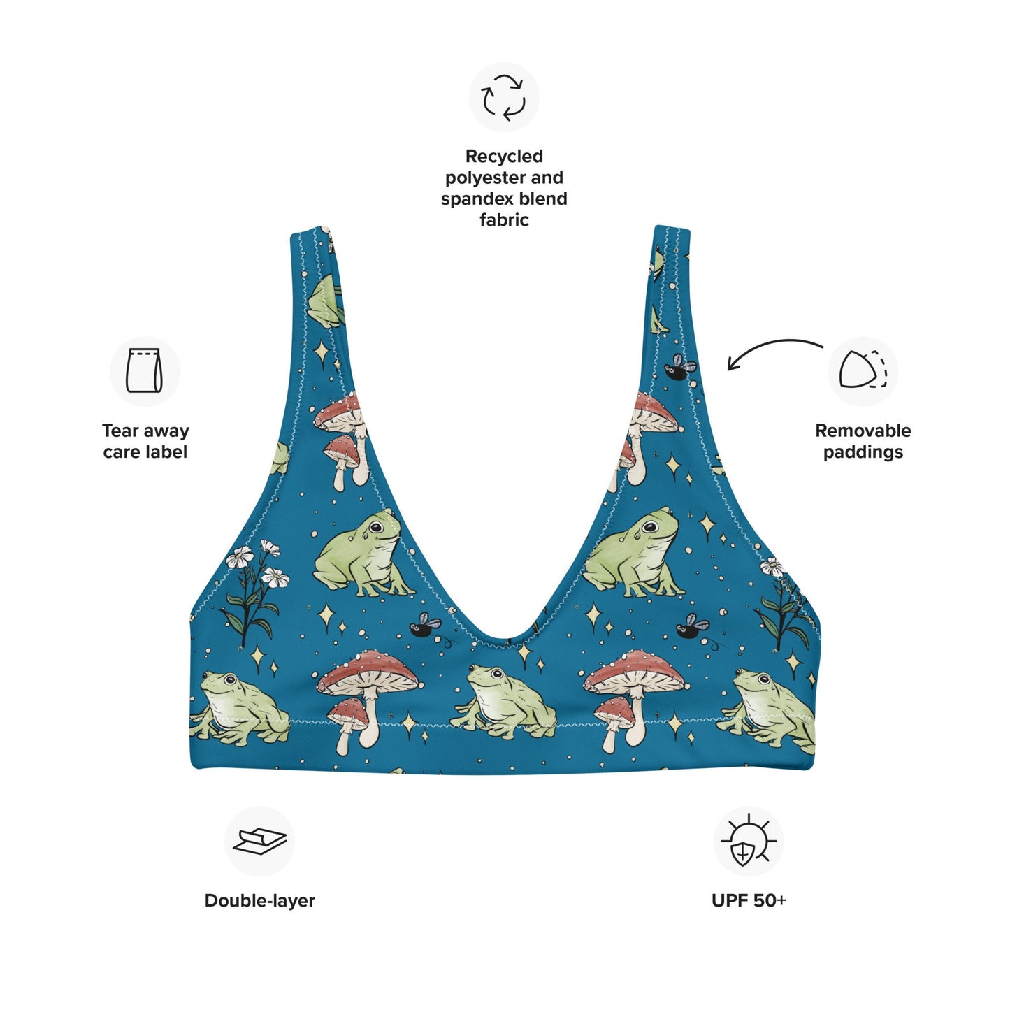 Frog and Mushroom Bikini Top (TOP ONLY) | Cottage core Aesthetic | Recycled Material Bathing Suit