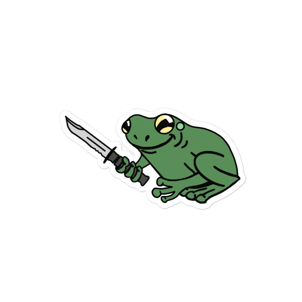 Frog with Knife Sticker | Laptop Bottle Vinyl Decal | Waterproof