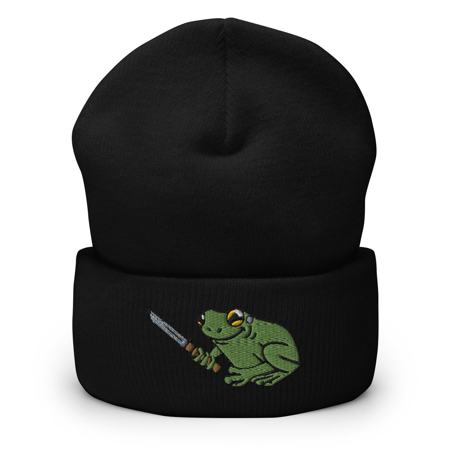 Frog With Knife | Cuffed Beanie | Embroidered hat | Rave Festival Wear