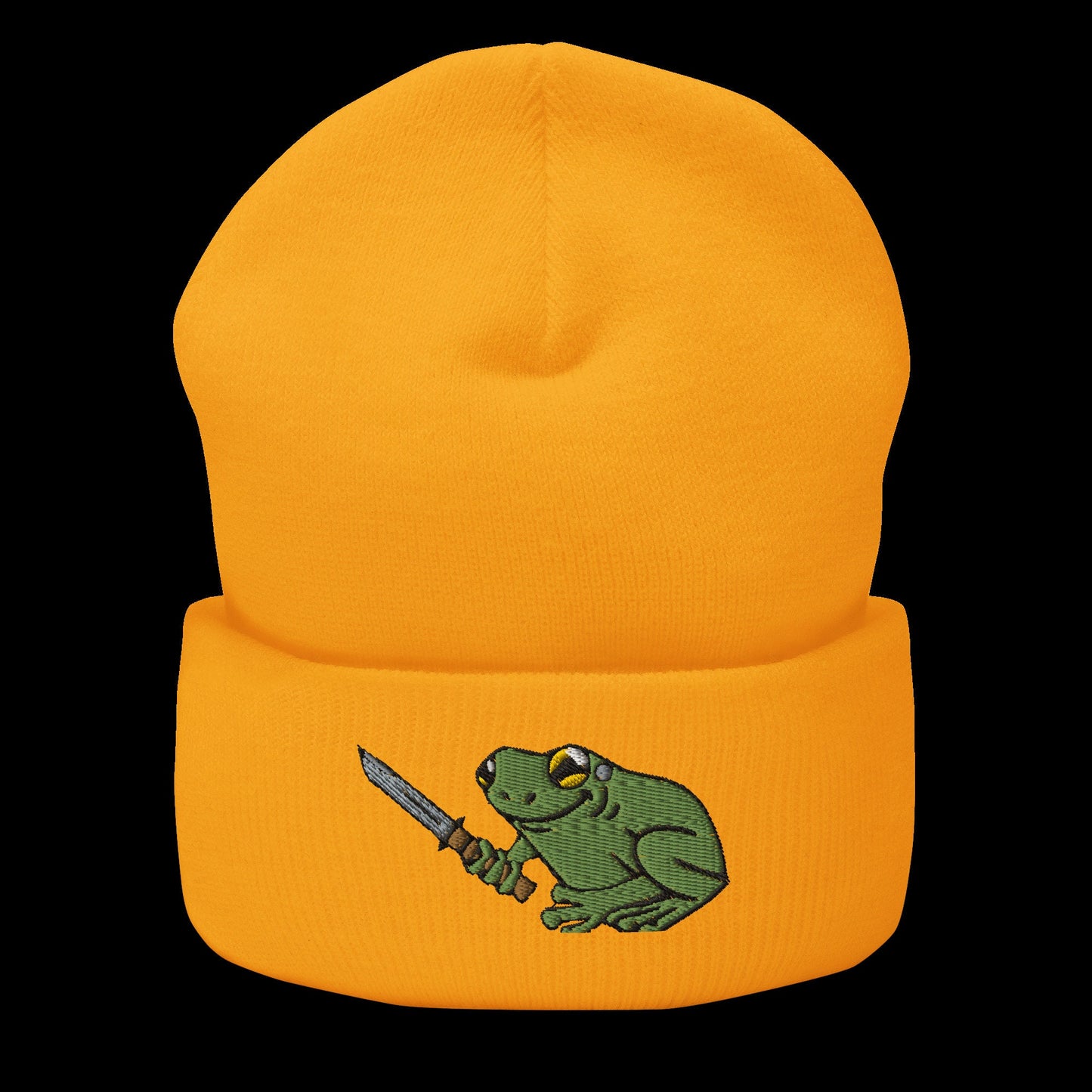 Frog With Knife | Cuffed Beanie | Embroidered hat | Rave Festival Wear