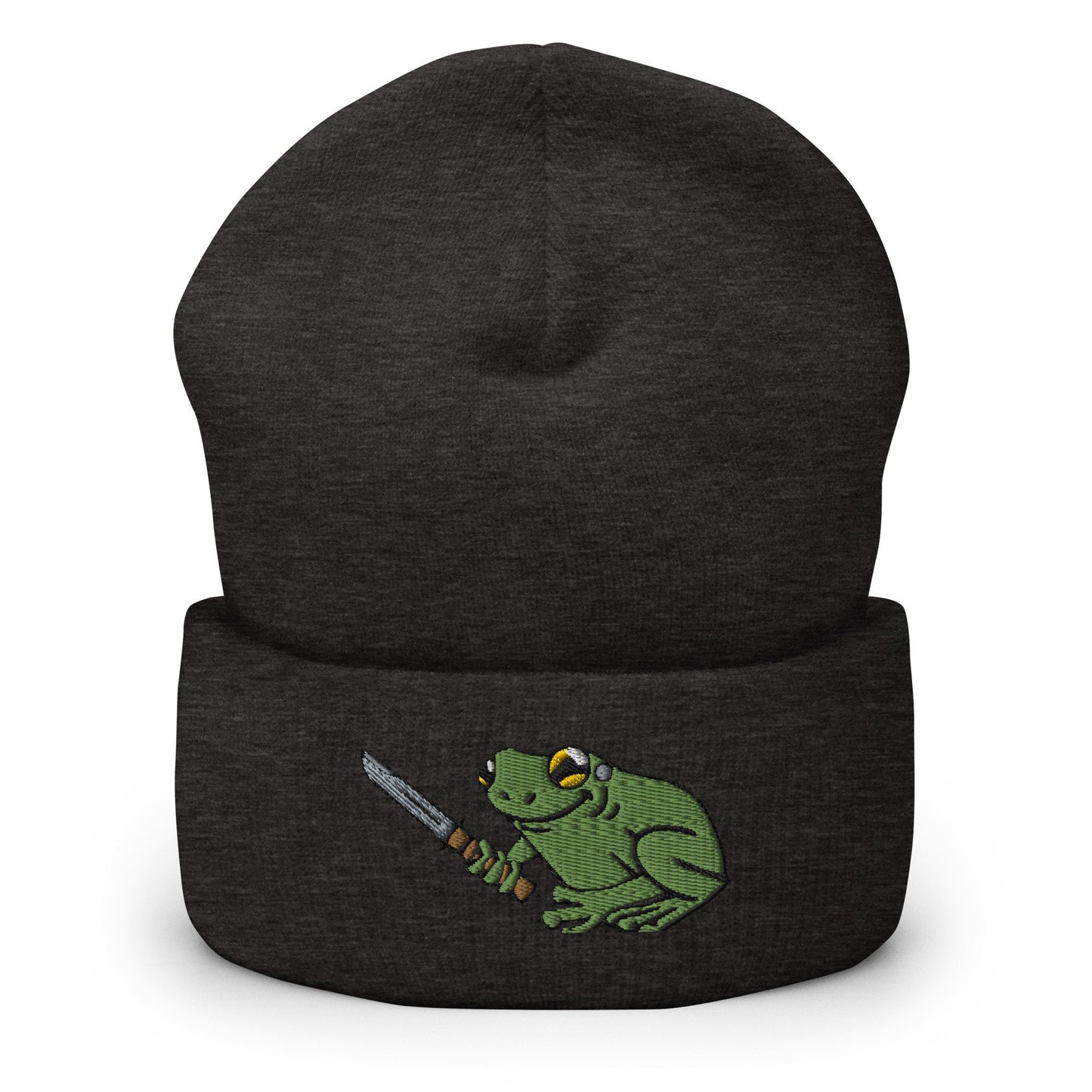 Frog With Knife | Cuffed Beanie | Embroidered hat | Rave Festival Wear