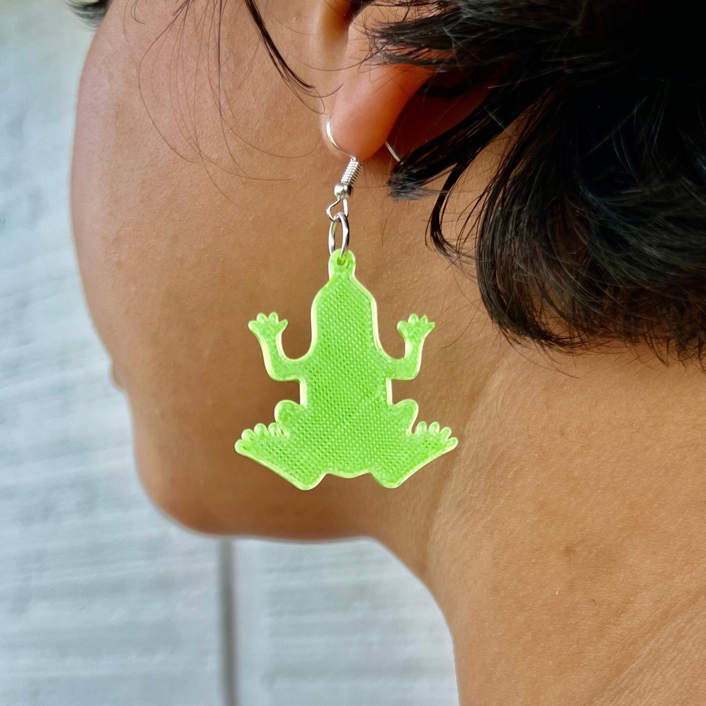 Frog Silhouette Earrings | 3D Printed | Statement Dangle Drop Clip on Earrings | Rave Festival Accessories