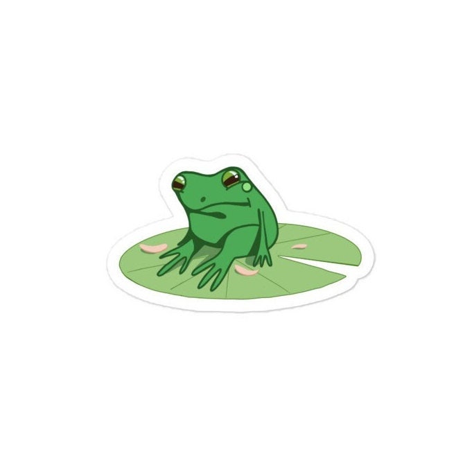 Grumpy Frog On Lily Pad Sticker | Laptop Bottle Vinyl Decal | Waterproof