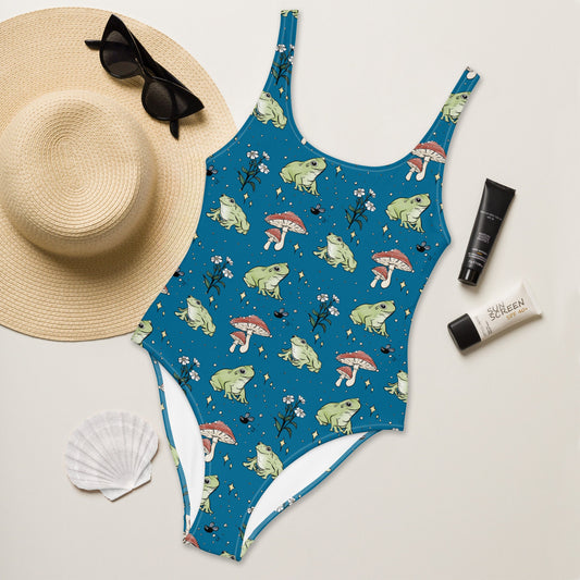 Frog and Mushroom One Piece Swimsuit | Cottage core Aesthetic