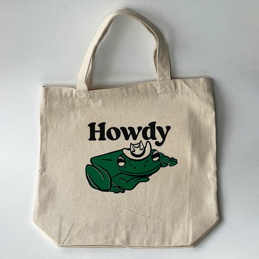 Howdy Cowboy Frog Tote | Grocery Canvas Tote Bag