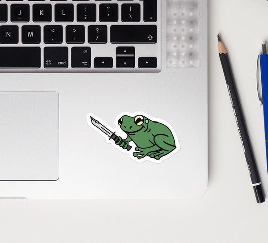 Frog with Knife Sticker | Laptop Bottle Vinyl Decal | Waterproof