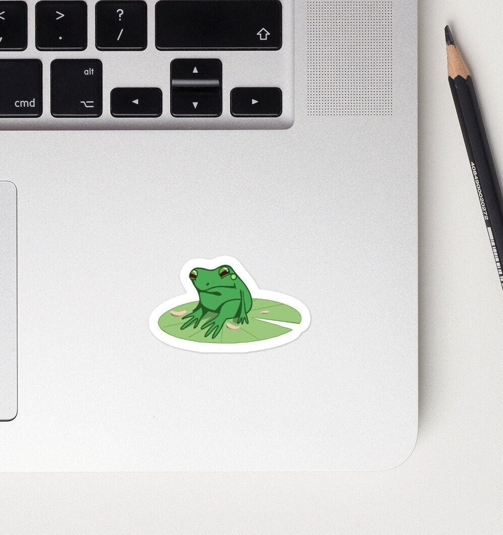 Grumpy Frog On Lily Pad Sticker | Laptop Bottle Vinyl Decal | Waterproof