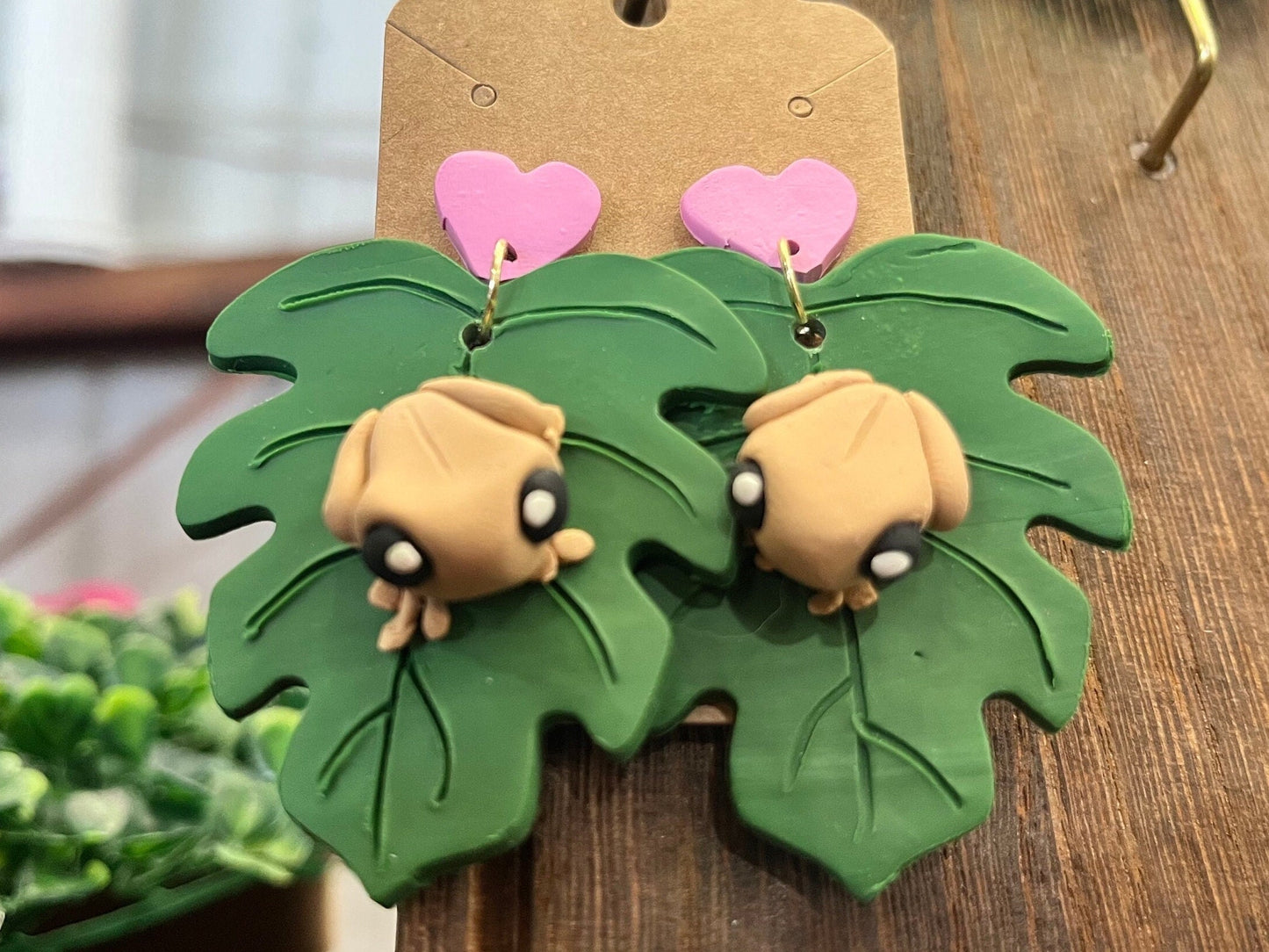 Clay Frog on Leaf Earrings Polymer Clay Mother’s Day anniversary birthday gift