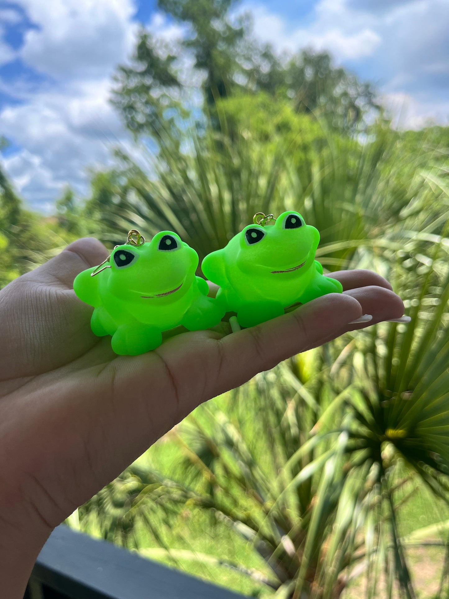 Glow in the Dark Rubber Frog Toy Dangle Earrings Hook or Clip On