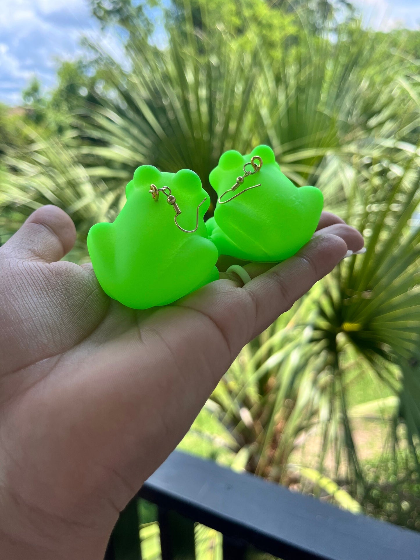 Glow in the Dark Rubber Frog Toy Dangle Earrings Hook or Clip On